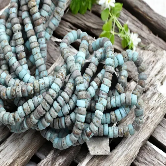 6x3mm Aged Robins Egg Blue Indonesian Heishi Beads (20" Strand) {1}
