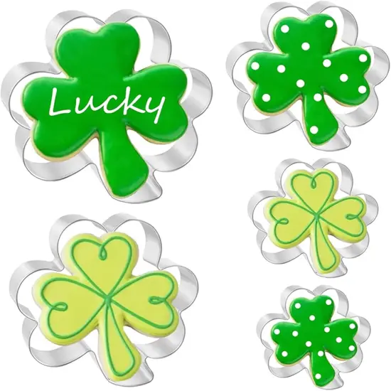 5Pcs Shamrock Cookie Cutters Shapes for St. Patrick's Day Stainless Steel Clover Cookie Cutter Set for Irish Spring Family Baking Party Decorations Supplies {1}