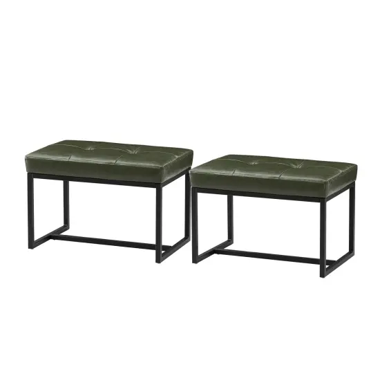 24"W Modern PU Leather Button-tufted Ottoman Foot Stool Green {3}