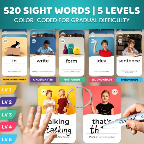 520 Sight Words Realistic Images Flash Cards for Kids | 5 Levels {2}