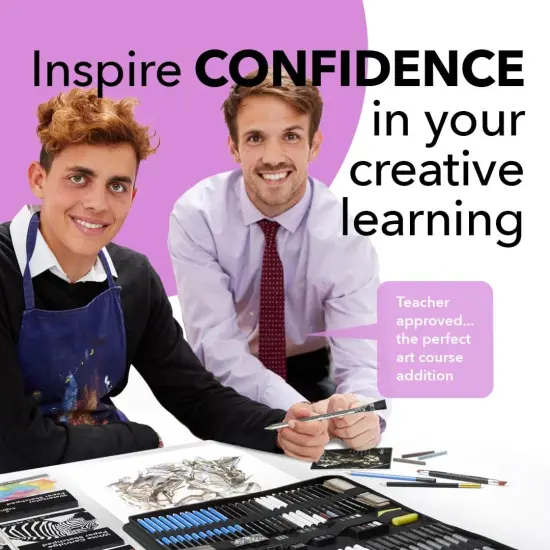 100 Piece Drawing & Sketching Set | Graphite, Charcoal, Pastel, Metallic & Water Soluble Pencils + Sticks, Fineliners | For Professionals, Adult Artists | In Tough Travel Case {3}