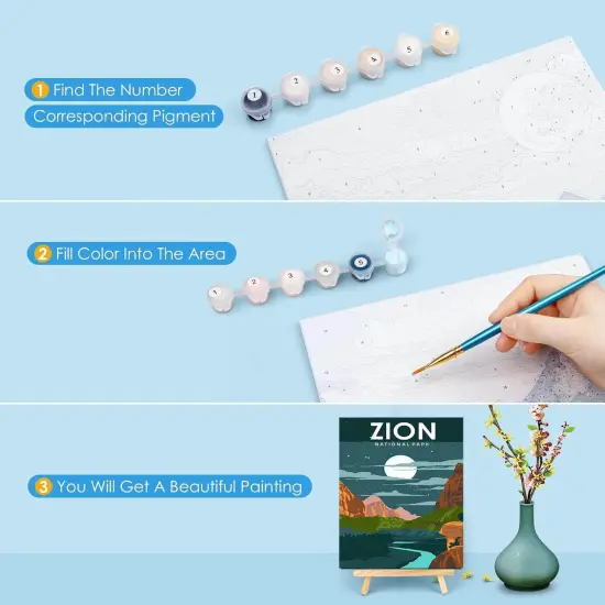 3 Pack Paint by Number for Adults Framed Canvas, National Park DIY Arts and Crafts for Adults Beginner with Wooden Easel, Paint Brushes, Acrylic Paint Set for Home Wall Decor, 9 * 12 Inch {4}