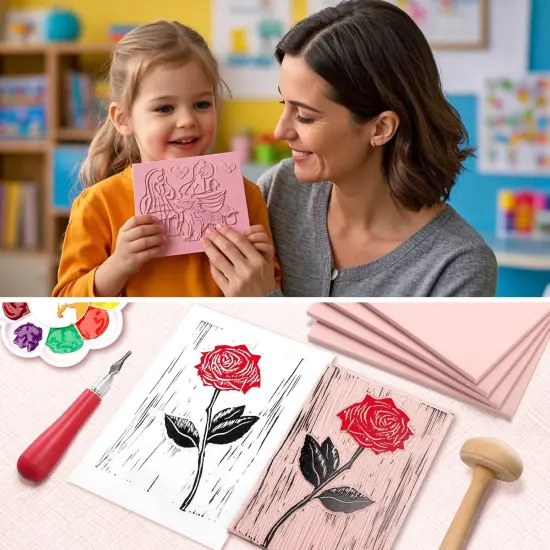 Linoleum Blocks for Printmaking Supplies - 6PCS 4&rdquo;x6&rdquo;Rubber Linocut Block Printing Kit for Stamp Carving, Soft Relief Printing Linoleum for DIY Crafts & Art Projects {3}