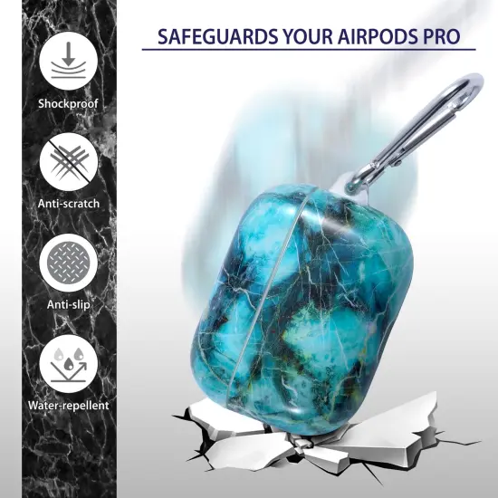 Marble Case Compatible with Airpods Pro, Glossy Soft TPU Protective Smooth Cover with Portable Keychain, Supports Wireless Charging, Shockproof & Anti-Scratch, Shinny Green Marble by Insten {2}