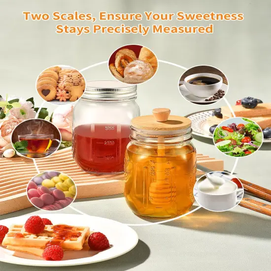 Honey Jar with Dipper and Lid, 16oz Honey Pot Set of 3, Mason Jar Honey Dipper Lid, Honey Container with Dipper, Storage Jars with Lids {5}