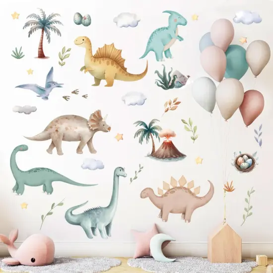 Dinosaur Wall Sticker Peel and Stick Dino Wall Decal Palm Tree Volcano Wall Stickers Green Plant Wall Decals Cute Animal Wall Art Decor for Kids Nursery Bedroom {3}