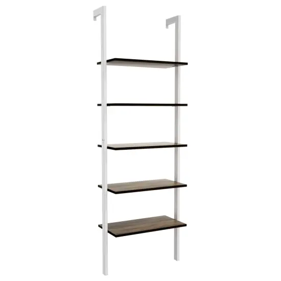 Steel Ladder Bookshelf, 5-Tier Wall-Mount Shelf Organizer for Home Dark Brown {10}