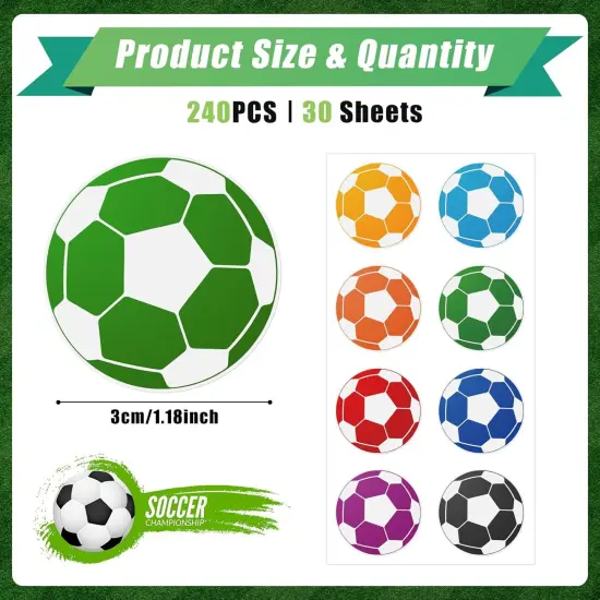 240 Pcs Soccer Stickers Vinyl, Soccer Ball Stickers for Water Bottle Kids Girls Boys, Football World Cup Sports Decals Waterproof for Soccer Party Favor Helmet Reward Pride Planner Calendar DIY Craft {2}