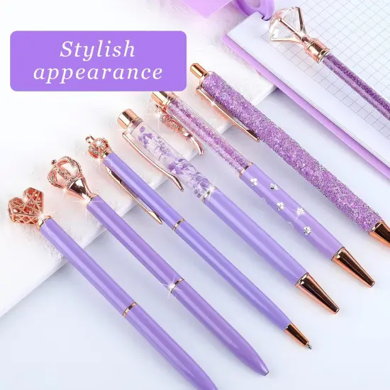 12Pcs Luxury Crystal Diamond Ballpoint Pens Set - Purple Glitter Metal Pens for Women, Journaling Supplies with Black Ink for School Office Desk {3}