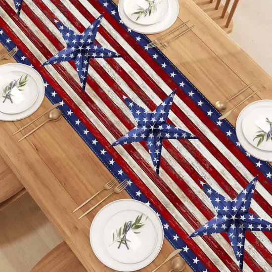 Linen Watercolor Red White and Blue American Flag Stars Table Runner 72 Inches Long 4th of July Memorial Day Veterans Day Patriotic Decoration and Supplies for Home {3}