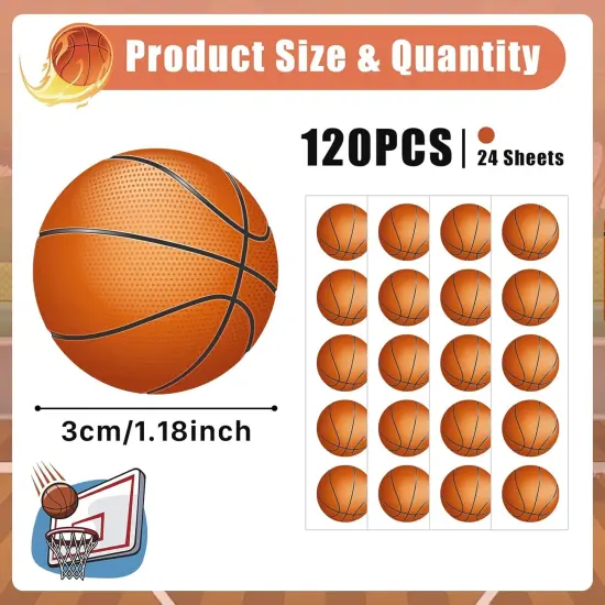 120 Pcs Basketball Stickers Vinyl, Basketball Stickers for Water Bottle Kids Girls Boys, Sports Ball Decals Waterproof for Basketball Sports {2}