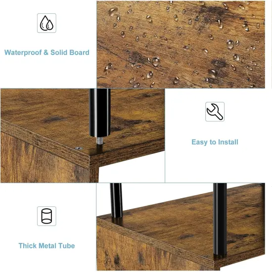 4-Tier S-Shaped Bookcase &ndash; Modern Freestanding Wooden & Metal Shelves for Farmhouse, Living Room, Bedroom, Home Office &ndash; Space-Saving Storage with Anti-Tip Kit {4}