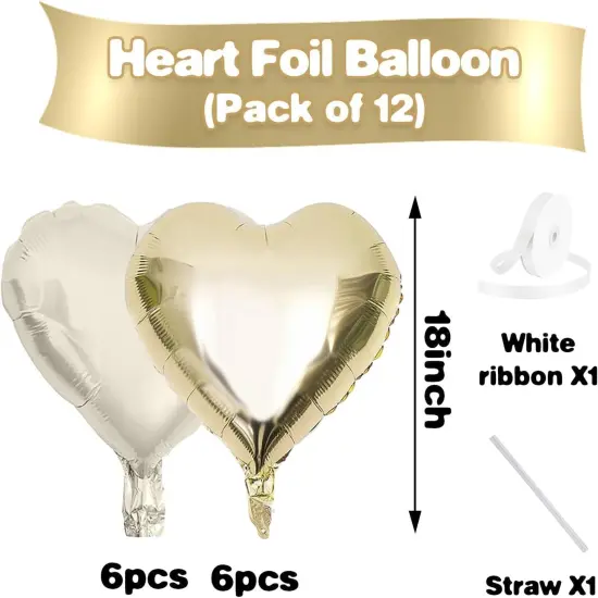 Champagne Gold Cream Heart Balloons,12Pcs 18 Inch Beige Foil Mylar Love Heart Shaped Balloons for Birthday Party Wedding Engagement Anniversary Graduation Baby Shower Valentines Day Decorations {2}