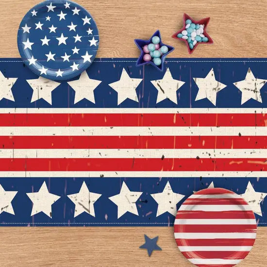 4th of July Dining Table Runner, Patriotic America Stars Stripes Burlap Kitchen Decoration, American USA Indoor Outdoor Home Decor Party Supply {3}