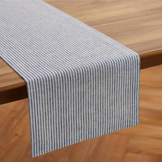 Pure Linen Navy and White Short Table Runner 14 x 36 Inch Ideal for Dresser and Coffee Tables {2}
