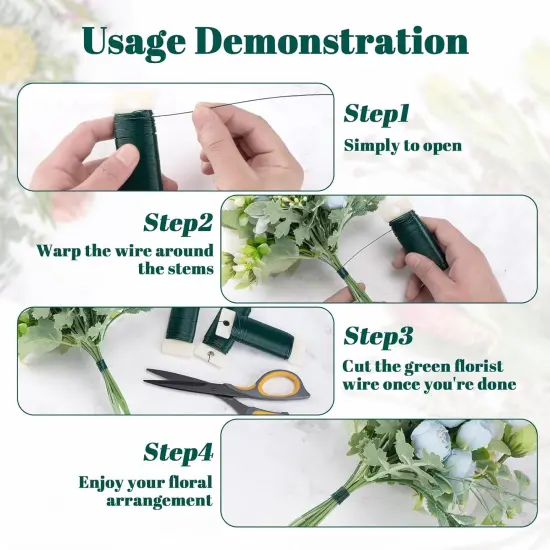 4 Pack Floral Wire, 131 Yards Paddle Wire 22 Gauge Florist Wire Green for Wreath Wire Making Craft, Floral Flower Arrangements and DIY Crafts, Garland {2}