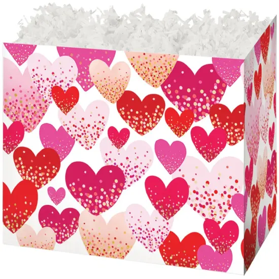 Pack/6: Confetti Hearts Basket Box - 6-3/4 x 4 x 5" {1}