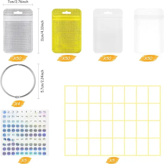 200 Pieces Diamond Painting Accessories Diamond Painting Tools Kit Storage Container Diamond Art Resealable Bags with 4 Round Binding Rings, 5 Sheets Number Stickers and 5 Sheets Sticker Label {2}
