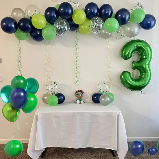 Blue and Green Balloon Garland Kit, Navy Blue Dark Green Balloon Garland Arch Kit with Double Layer Chrome Blue Balloons, Metallic Green Blue Balloons Green Confetti Balloons for Birthday Party Decor {4}