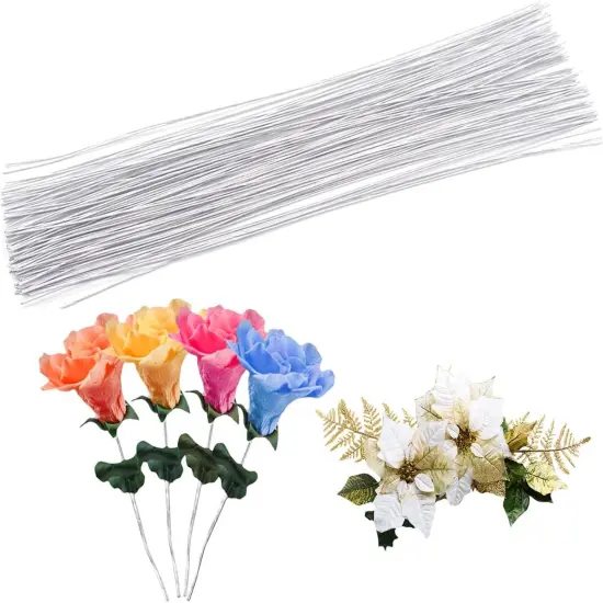 22 Gauge Stem Wire 100 Counts Floral Paper Wrapped Wire 14 Inch Wire for Flower Arrangements DIY Bouquet Handcrafts Wood Flowers (White) {5}