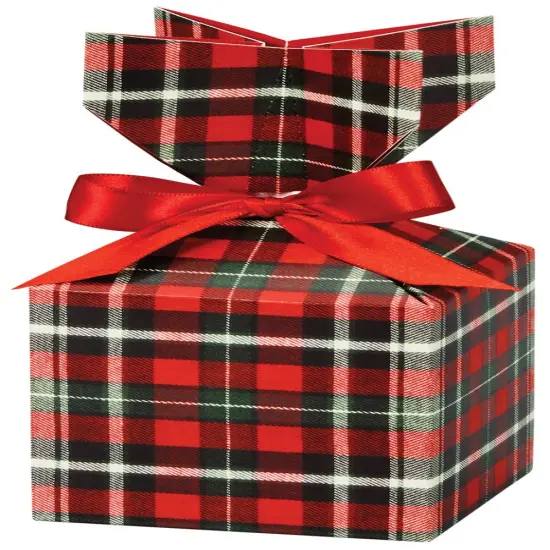 Pack/6: Christmas Plaid Cinch Gift Boxes - 3-1/2 x 3-1/2 x 7" {1}