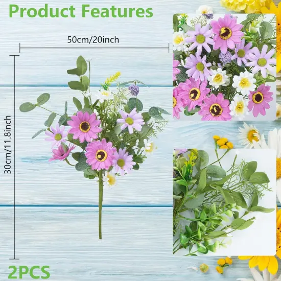 2 Bundles Summer Bushes Artificial Flowers Purple Silk Daisy Flowers {2}