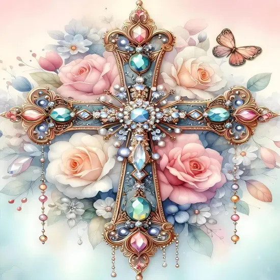 DIY Cross Paint by Numbers Kit on Canvas for Adults,Easy Flowers Cross Paint by Number Kits for Beginners,Digital Oil Painting Kits for Home Wall Decor 16X20 Inch. {1}