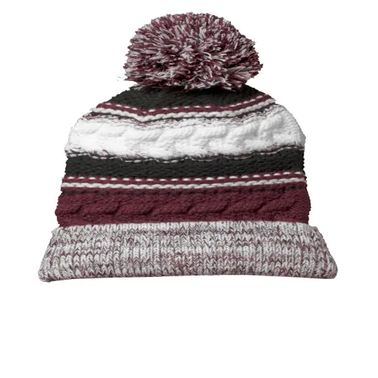 Sport-Tek&reg; Pom Pom Team Beanie For Grn/Blk/Wh {4}