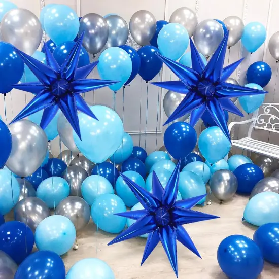72 Pcs Star Balloons Foil Explosion Balloons Magic 12 Point Star Cone Balloon Arch Garlands Large for Birthday Wedding Anniversary Graduation Halloween Party Decorations Backdrops (Blue) {2}