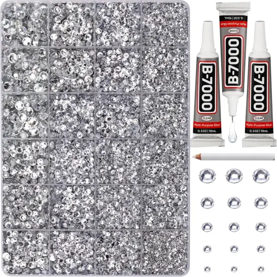30000Pcs Resin Rhinestones for Crafting Bedazzling, Silver Clear Flatback Gem Jewels for Crafts Clothing Clothes Shoes Fabric Tumbler Nails, Flat Back Mixed Sizes Crystal Bedazzler Kit with b7000 Glue {1}