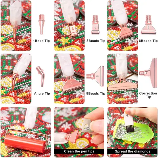 Ergonomic Diamond Painting Art Drill Bead Dot Pen Kit with Screw Steel Silver Metal Tip Nibs Placers Roller Tool Accessories for 5D Dia {4}