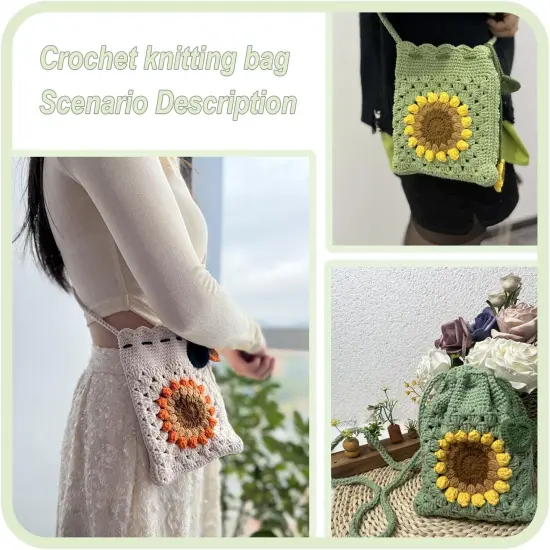 Crochet Kit for Beginners Sunflower Bag Crochet Starter Kit with Video Tutorials and Yarns, Hook DIY Adults & Kids Knitting Supplies(40%+ Yarn) {2}
