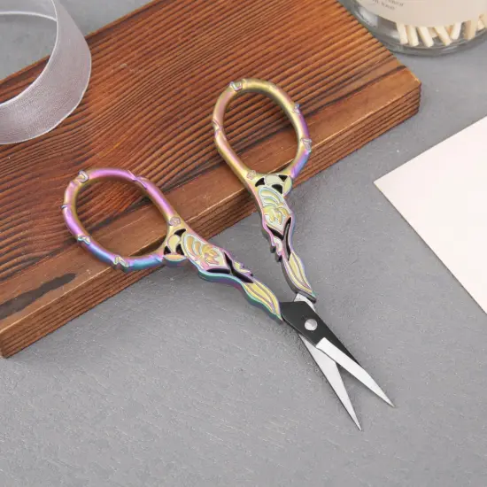 Small Rainbow Art Scissors with Beautiful Decos - Comfortable Handles and Sharp Tips for Crochet, Embroidery, and Sewing - Includes Protective Cover {5}