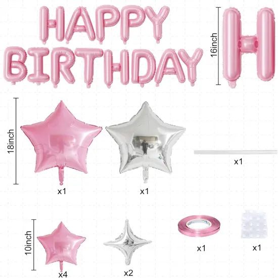 Happy Birthday Balloon Banner, 16 Inch Light Pink Mylar Foil Letter Balloons, Reusable Birthday Decorations {5}