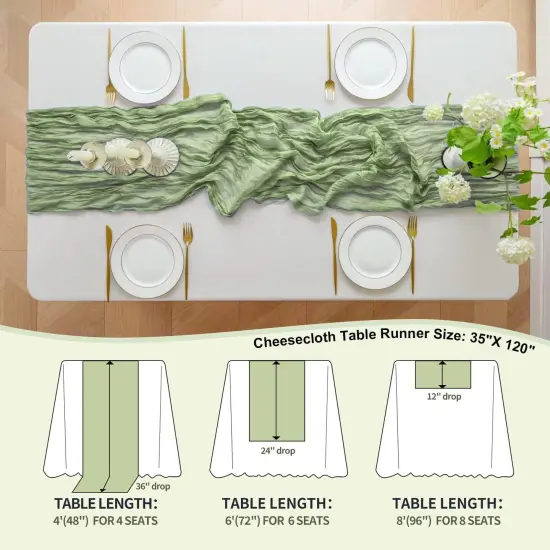 6 Pack Cheesecloth Table Runner 10FT Saga Green Cheese Cloth Table Runners 35x120 Inches Boho Gauze Table Runner Rustic Sheer Table Runner for Party Baby Shower Wedding Decorations {2}
