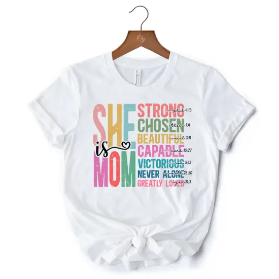 Inspirational Christian Mom T-Shirt, Affirmation White Tee for Strong and Motivated Mothers {7}