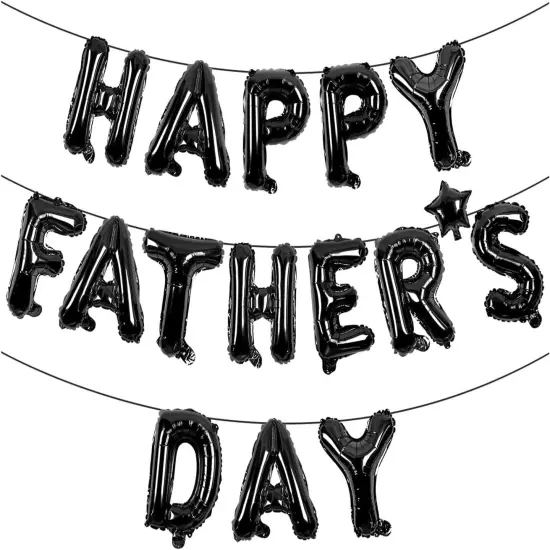 Happy Fathers Day Foil Balloons Banner Black Glitter Father's Day Balloons Fathers Day Decoration Supplies (Black) {1}