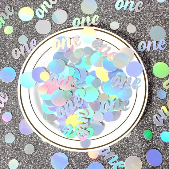 One Birthday Confetti Iridescent Baby First Birthday Decorations Circle Table Scatter Baby Shower The First Year Anniversary Party Table Decor Supplies 300PC {3}