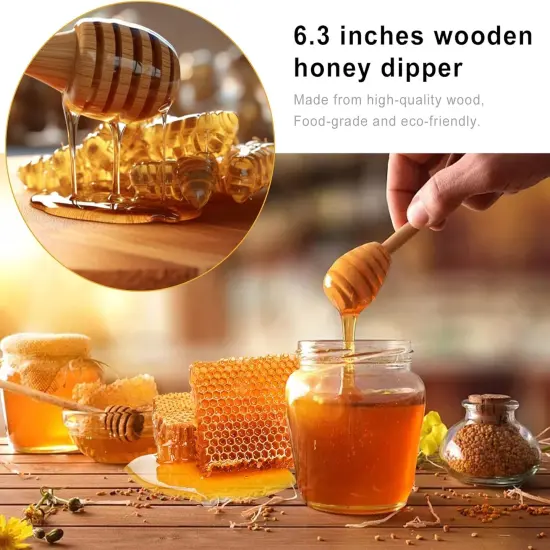 4PCS Honey Mixing Stirrer, 6.3 Inches Wooden Honey Dipper, Smooth Honey Comb Stick, Honey Spoon Collecting Dispensing Drizzling Jam (Straight Handle) {3}