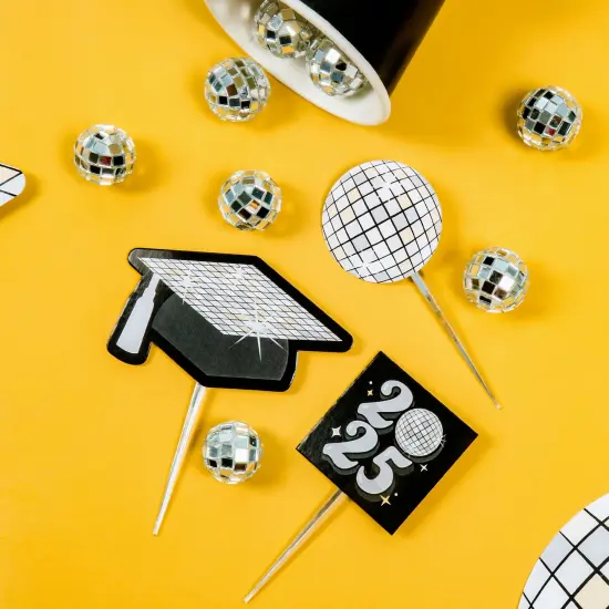 Big Dot of Happiness Disco Grad - Cupcake Decoration - 2025 Groovy Graduation Party Cupcake Wrappers and Treat Picks Kit - Set of 24 {5}