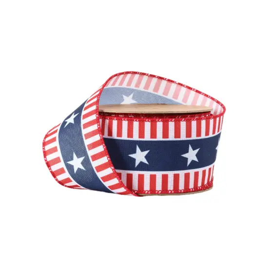 LaRibbons 2 1/2" Wired Ribbon | Red/White/Blue Stars and Stripes | 10 Yard Roll {3}