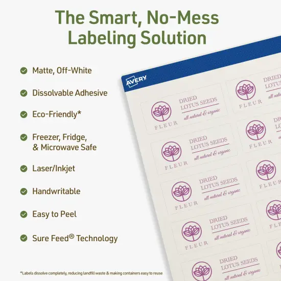 Avery Dissolvable Labels, 1" x 2.5" Rectangle {8}