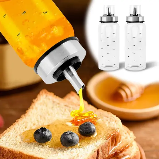 Honey Dispenser,Glass Honey Dispenser Pot 10 OZ,Honey Dispenser No Drip,Maple Syrup Dispenser with Silicone Base for Bread,Beautiful Honey Pot,Perfect Honey Container(2pcs) {4}