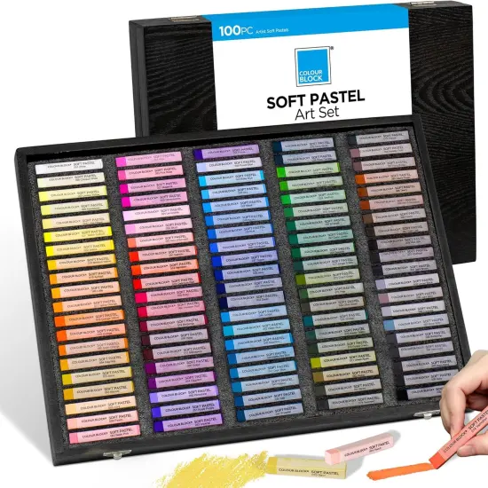 100 Professional Grade Soft Pastels - Artist Chalk Set in Wooden Box - Colored Drawing Art Supplies Kit - Pastel Colors for Painting, Sketching - Vibrant Pigments for Adults, Beginners {5}