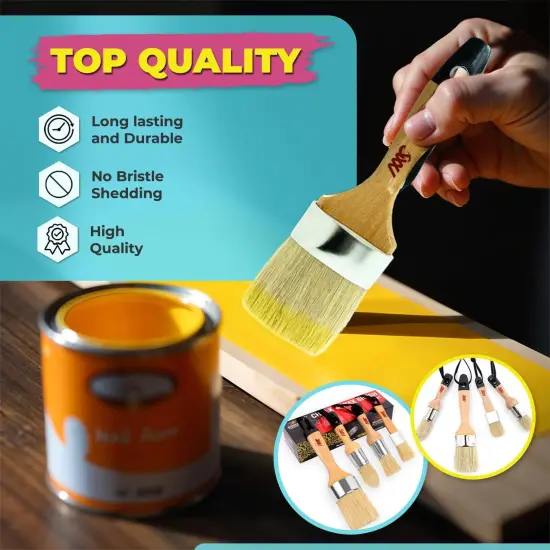 Chalk Wax Paint Brush 4PCs Set Including 3 Small for Furniture Painting and 1 Large Bristle Paint Brushes Set Compatible with Annie Sloan Paint, Fusion Mineral Paint {2}
