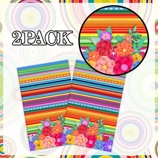 Mexican Fiesta Party Decorations, 2 PCS Plastic Rectangle Mexican Flowers Tablecloth Disposable, Cinco De Mayo Tablecloths Mexican Flowers Decorations Party Supplies Favors Table Cloths Covers Decor {4}