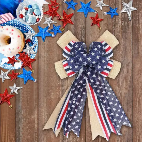 25 Pcs 4th of July Decoration, Including American Flag Wreath Bow and Patriotic Hanging Star Red White Blue Ornaments for Independence Labor Veterans Day Tree Indoor Outdoor {4}