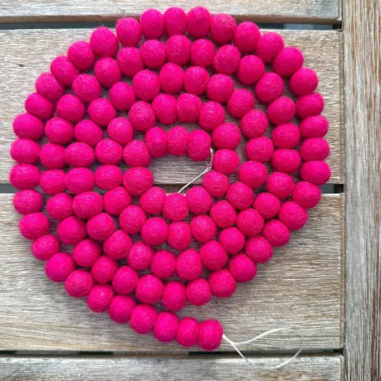 Pink Mini Felt Ball Garland Pom Pom Garland, 6 Feet 115 Wool Balls Bunting for Party Decor, Tree Decor, Easter Banner, Spring Bridal and Baby Showers. (Pink) {3}