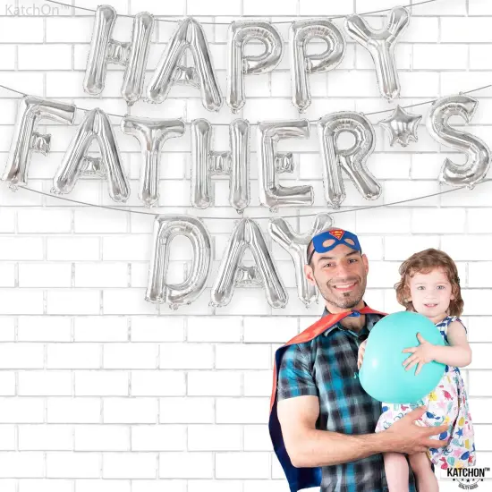 Happy Fathers Day Balloons - 16 Inch | Silver Fathers Day Decorations for Party, Happy Fathers Day Banner | Fathers Day Party Decorations | Happy Fathers Day Sign, Happy Fathers Day Backdrop {5}
