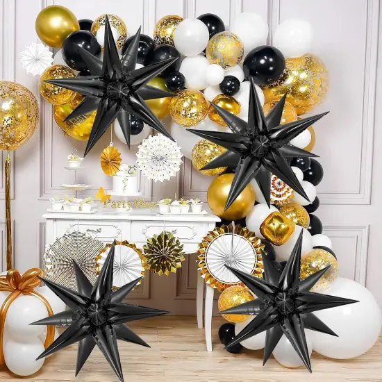 72 Pcs Black Star Balloons Foil Explosion Balloons Magic 12 Point Star Cone Balloon Arch Garlands Large for Birthday Wedding Anniversary Graduation Halloween Party Decorations Backdrops {2}